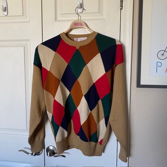 Slazenger Sweater Argyle Crew Neck Multi-Color 100% Cotton Classic Men's‎ Medium - Picture 1 of 11
